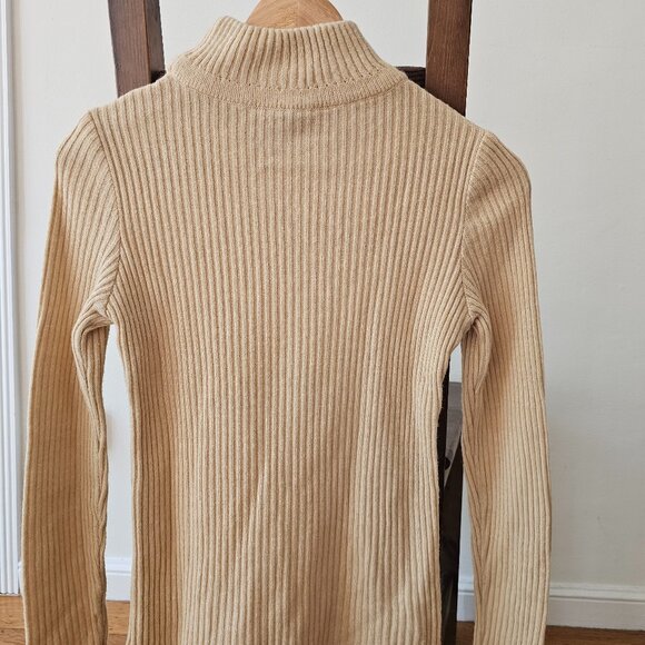 Courrèges French sandy beige mock neck ribbed knit sweater - Picture 3 of 9
